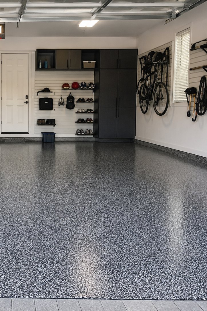 Premium epoxy garage with sports storage